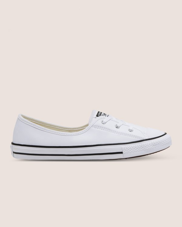 Converse Chuck Taylor All Star Ballet Lace Faux Leather Slip Hvide Sko Danmark - Converse Lave Sneak